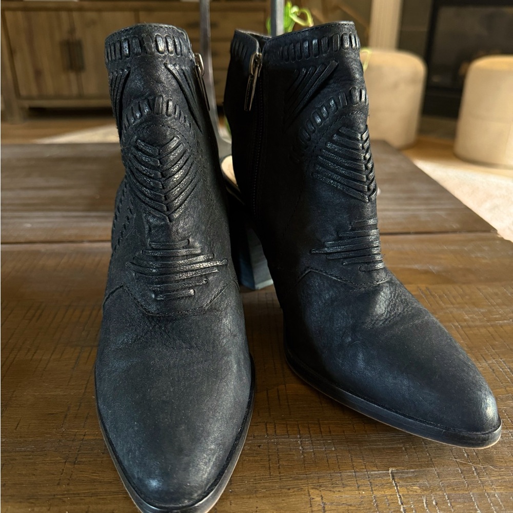 Vince Camuto  Black Leather Braided Bootie 8